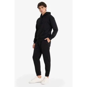 Defacto E6326AXBK81 Siyah Regular Fit Beli Bağcıklı Cepli Paçası Lastikli Şardonlu Basic Düz Jogger Eşofman Altı