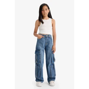 Defacto E6184A8NM28 Mavi Kız Çocuk Wide Leg Kargo Geniş Paça Jean Pantolon