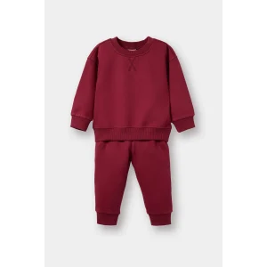Defacto E8434A5BR285 Bordo Erkek Bebek 2li Takım Basic Düz Sweatshirt Eşofman Altı
