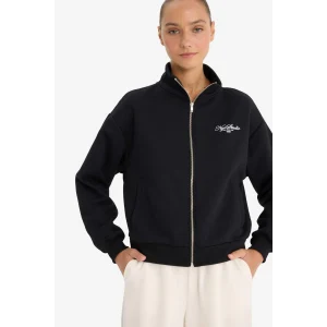 Defacto F0310AXBK81 Siyah Relax Fit Kolej Yaka Baskılı Bomber Hırka