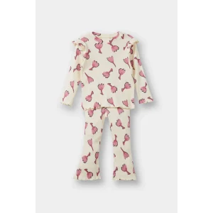 Defacto F3714A5ER134 Ekru Kız Bebek 2li Takım Çiçekli Fitilli Kaşkorse Sweatshirt İspanyol Paça Tayt