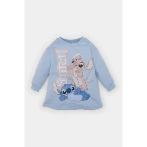 Defacto D8439A5BE551 Mavi Kız Bebek Disney Lilo & Stitch Bisiklet Yaka Uzun Kollu Sweat Elbise