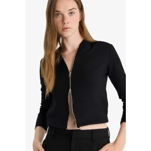 Defacto F7651AXBK81 Siyah Slim Fit Dar Kesim Kapüşonlu Modal Fermuarlı Sweatshirt