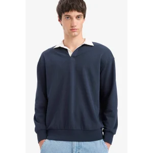 Defacto E6523AXNV64 Lacivert Boxy Fit Polo Yaka Sweatshirt