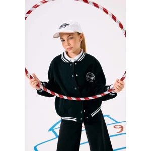 Defacto F2194A8BK81 Siyah Kız Çocuk Baskılı Kolej Yaka Bomber Okul Hırkası