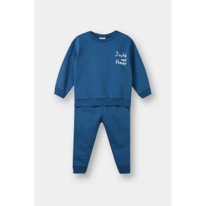 Defacto E8990A5BE376 Mavi Erkek Bebek 2li Takım Baskılı Sweatshirt Eşofman Altı