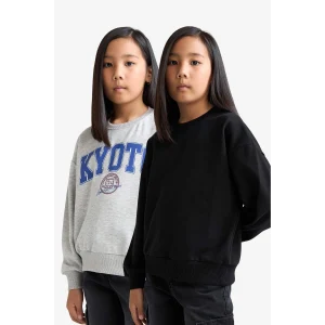 Defacto E6473A8BK81 Siyah Kız Çocuk Relax Fit Bisiklet Yaka Baskılı 2li Sweatshirt