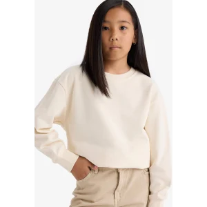 Defacto A2797A8ER134 Ekru Kız Çocuk Relax Fit Bisiklet Yaka Basic Düz Okul Sweatshirt