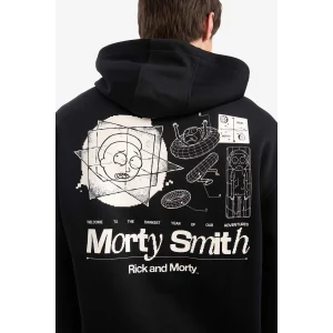 Defacto E9295AXBK81 Siyah Rick and Morty Boxy Fit Kapüşonlu Sırt Baskılı Sweatshirt