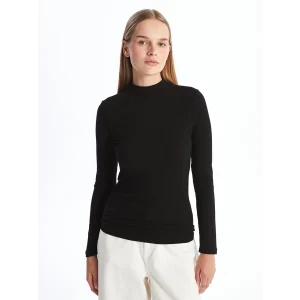 LCW Modest Siyah Dik Yaka Düz Uzun Kollu Kadın Body