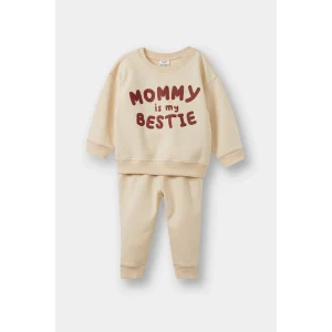 Defacto E8999A5ER42 Ekru Erkek Bebek 2li Takım Baskılı Sweatshirt Eşofman Altı