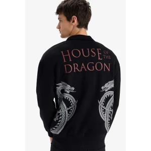 Defacto E9338AXBK81 Siyah House Of The Dragon Boxy Fit Dik Yaka Fermuarlı Sırt Baskılı Sweatshirt