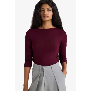 Defacto F9029AXBR210 Bordo Slim Fit Dar Kesim Kayık Yaka Uzun Kollu Tişört