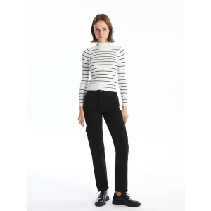 LCW Jeans Siyah Straight Fit Kadın Kargo Jean Pantolon