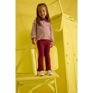 Defacto F3772A5BR285 Bordo Kız Bebek 2li Takım Okul Büyük Yaka Çizgili Uzun Kollu Tişört İspanyol Paça Tayt