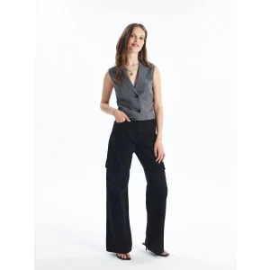 LCW Jeans Siyah Wideleg Kadın Kargo Jean Pantolon