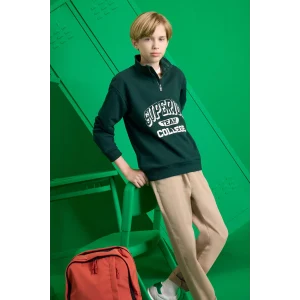 Defacto F2710A8GN1070 Yeşil Erkek Çocuk Dik Yaka Fermuarlı Baskılı Okul Sweatshirt