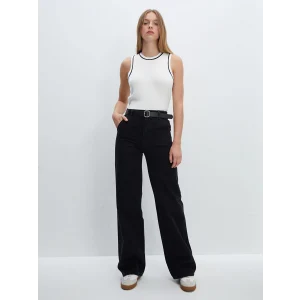 LCW Jeans Siyah Beli Kemerli Wideleg Kadın Jean Pantolon