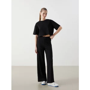 XSIDE Siyah Beli Lastikli Düz Geniş Paça Kadın Eşofman Altı