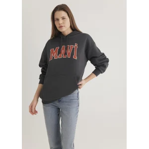 Mavi 1600361-80106 Mavi Logo Baskılı Kapüşonlu Antrasit Sweatshirt