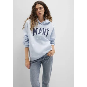 Mavi 1600361-70717 Mavi Logo Baskılı Kapüşonlu Mavi Sweatshirt