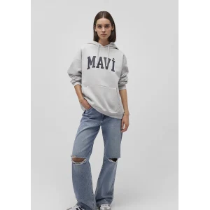 Mavi 1600361-34322 Mavi Logo Baskılı Kapüşonlu Gri Sweatshirt