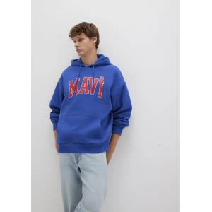 Mavi 067149-70907 Mavi Logo Baskılı Kapüşonlu Mavi Sweatshirt