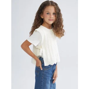 LCW Kids Ekru Bisiklet Yaka Fiyonklu Kız Çocuk Süveter