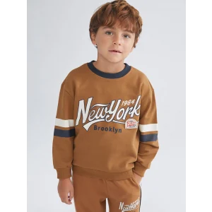 LCW Kids Kahverengi Bisiklet Yaka Baskılı Uzun Kollu Erkek Bebek Sweatshirt