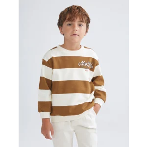 LCW Kids Bej Bisiklet Yaka Baskılı Erkek Çocuk Sweatshirt