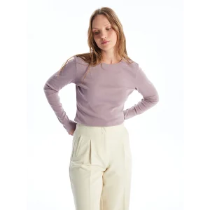 LCWAIKIKI Basic Lila Bisiklet Yaka Düz Uzun Kollu Kadın Body