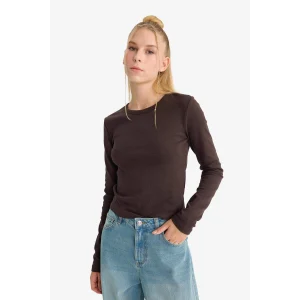 Defacto E7797AXBN267 Kahve Coool Fitted Bisiklet Yaka Ribana Uzun Kollu Tişört