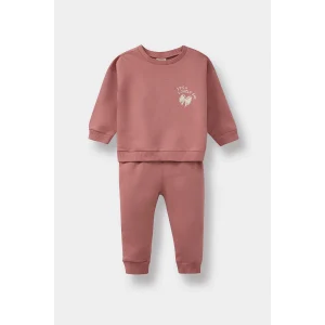 Defacto E8993A5BR103 Bordo Kız Bebek 2li Takım Baskılı Sweatshirt Eşofman Altı