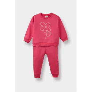 Defacto E8993A5PN168 Pembe Kız Bebek 2li Takım Çiçekli Sweatshirt Eşofman Altı