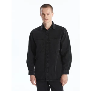 LCW Jeans Siyah Regular Fit Uzun Kollu Erkek Jean Gömlek