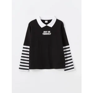 LCW Kids Siyah Polo Yaka Kız Çocuk Tişört