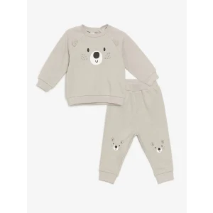 LCW baby Gri Bisiklet Yaka Erkek Bebek Sweatshirt ve Eşofman Alt 2li