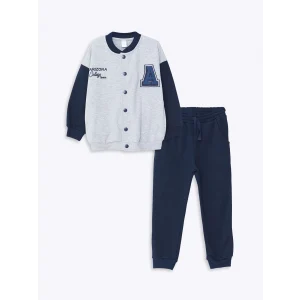 LCW Kids Gri Baskılı Erkek Bebek Kolej Ceket ve Eşofman Alt 2li Takım