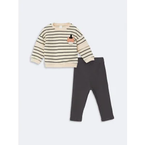 LCW baby Ekru Bisiklet Yaka Baskılı Erkek Bebek Sweatshirt ve Eşofman Alt 2li