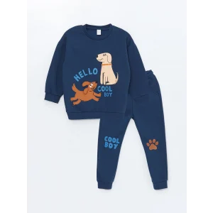 LCW Kids Indigo Bisiklet Yaka Baskılı Erkek Bebek Eşofman Takım