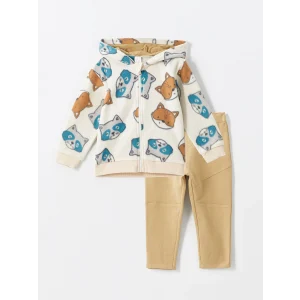 LCW baby Bej Kapüşonlu Erkek Bebek Hırka ve Eşofman Alt 2li Takım