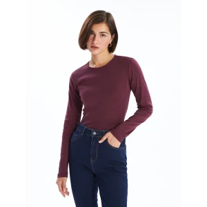 LCWAIKIKI Classic Mürdüm Bisiklet Yaka Düz Uzun Kollu Kadın Body