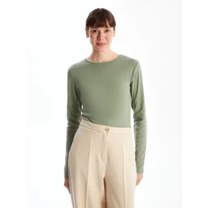 LCWAIKIKI Classic Haki Bisiklet Yaka Düz Uzun Kollu Kadın Body