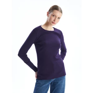 LCWAIKIKI Basic Mor Bisiklet Yaka Düz Uzun Kollu Kadın Body