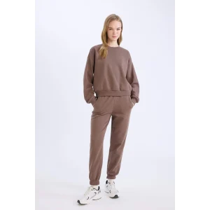 Defacto D8022 Kahve Regular Fit 2li Takım Sweatshirt Beli Lastikli Eşofman Altı