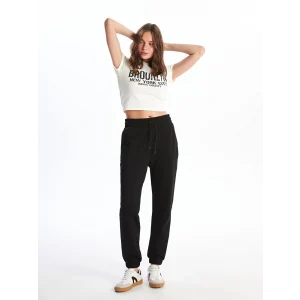 XSIDE Siyah Kadın Beli Lastikli Düz Jogger Eşofman Altı