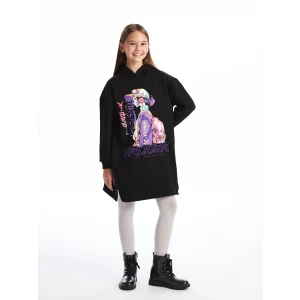 LCW Kids Siyah Kapüşonlu Kız Çocuk Elbise