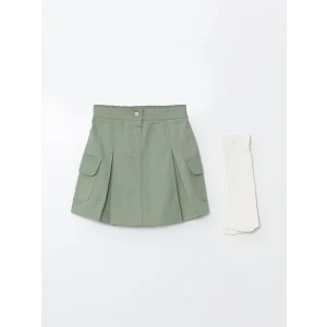 LCW Kids Yeşil Beli Lastikli Kız Çocuk Etek ve Külotlu Çorap 2li Takım