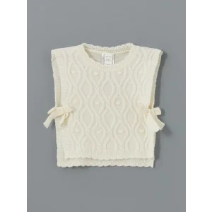 LCW Kids Ekru Bisiklet Yaka Kız Bebek Süveter