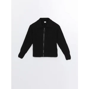 LCW Kids Siyah Polo Yaka Kız Çocuk Triko Hırka